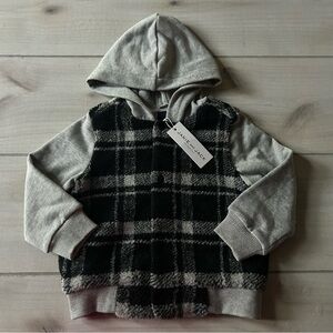 NWT Janie and Jack Black and Gray Fleece Checkered Sweatshirt Snap Front Jacket